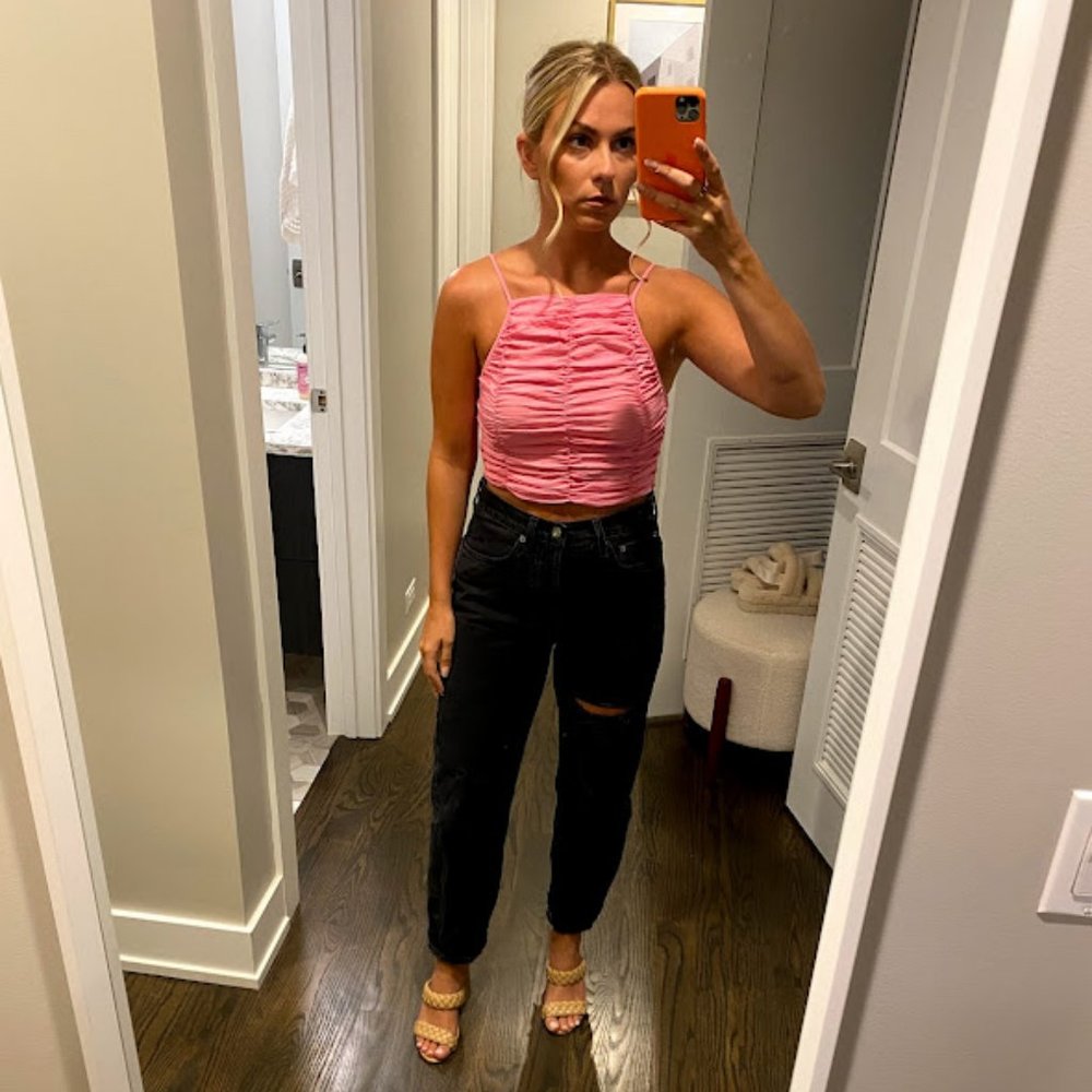 Pink scrunch crop top